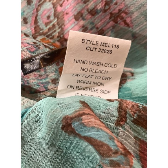 Figueroa & Flower Blouse Womens XL Teal Floral Sheer Button Front Paisley - Picture 11 of 11